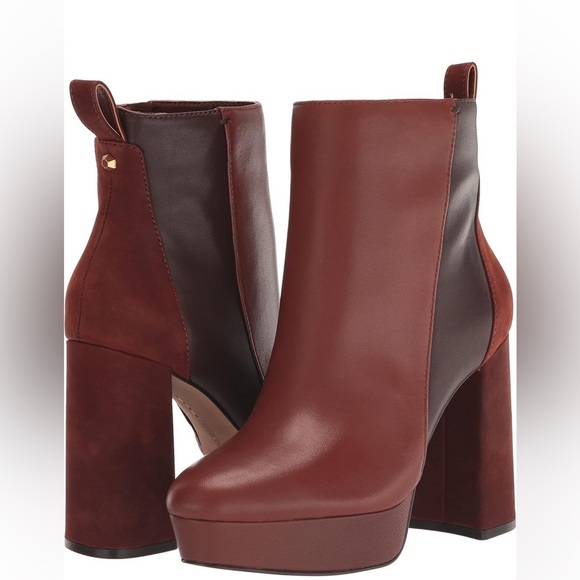 New Vince Camuto Sz 9.5 Cognac Leather Color block Gripaula 4” Block Ankle Boots - Picture 2 of 16